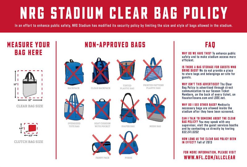 NRG Stadium Clear Bag Policy flyer