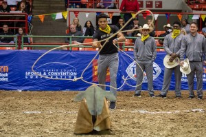 Man roping a dummy cow